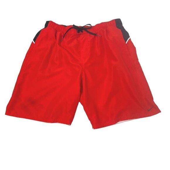 NIKE Swim Trunks XL Red Black Elastic Waist Board Shorts - Picture 8 of 13